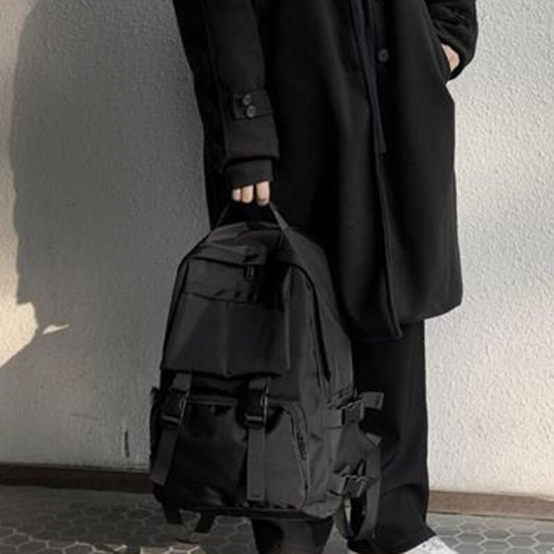 Mochila Simple de gran capacidad para hombre y mujer, bolso de viaje sólido Harajuku, mochila escolar para estudiantes, Unisex, High Street