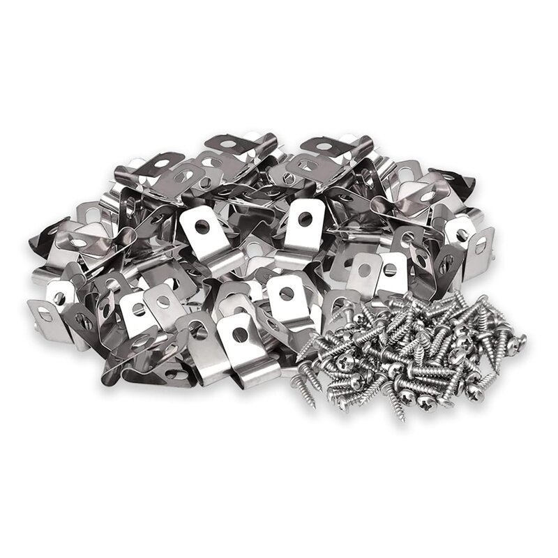 100 PCS Fence Wire Fence Clips Agricultural Fencing Mounting Clips Silver Stainless Steel With Screws