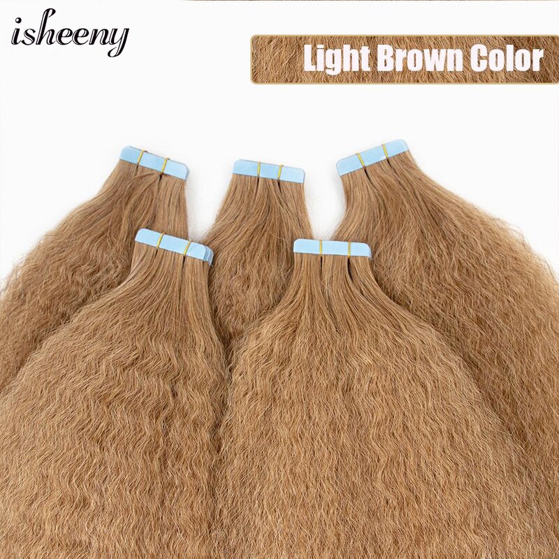 Kinky Straight Tape In Hair Extensions Honey Blonde Human Hair Tape Ins 12"-22" Double Side Tape Glue Hair Bundles 20pcs