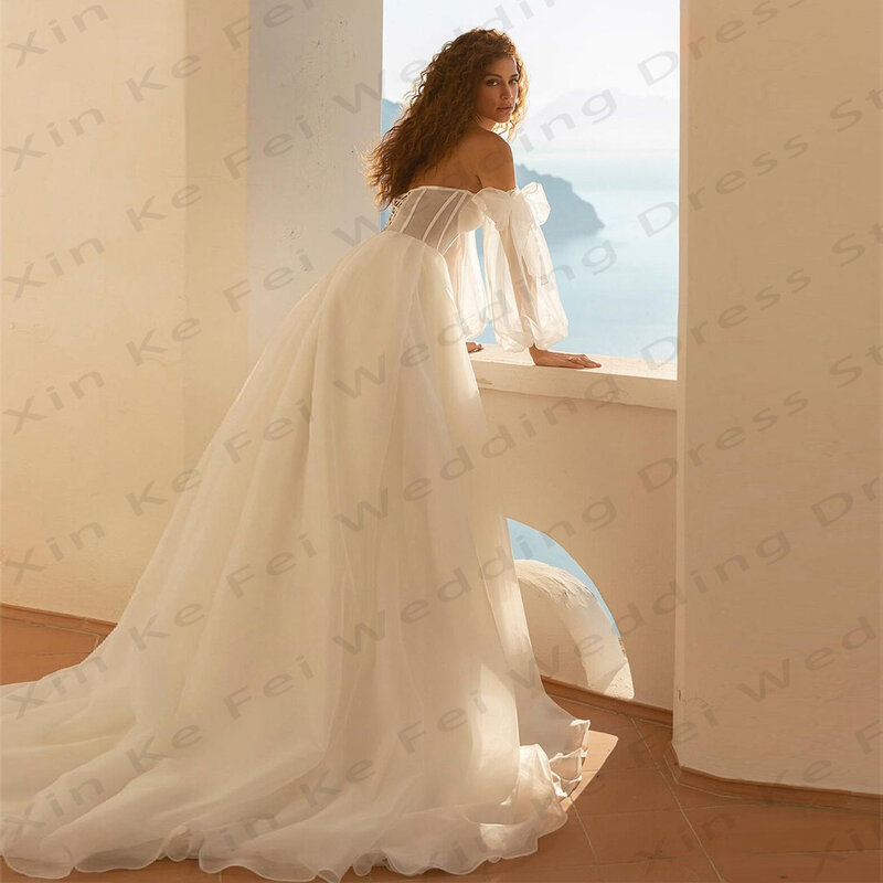 Gaun pengantin wanita seksi model A-line gaun pengantin tipis belahan tinggi sisi A-line gaun pengantin Prom putri Formal pesta pantai 2024 Vestidos De Novia