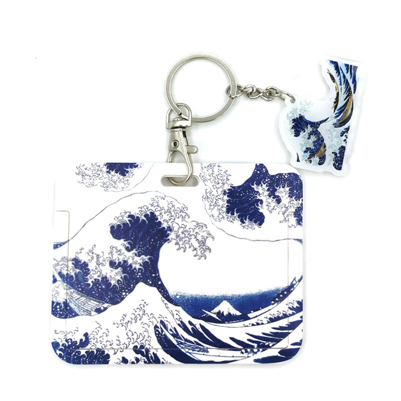 LLavero de dibujos animados Kanagawa Hokusai Wave Snake, cadena transparente de doble cara, regalo creativo para teléfono, colgante de anillo periférico