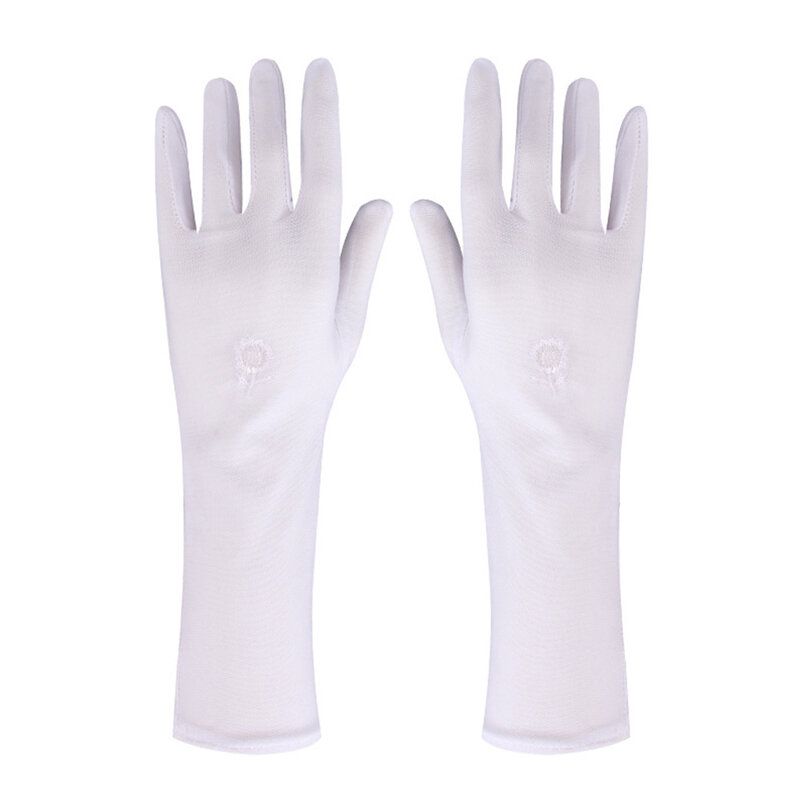 Summer Thin Embroidered Mid-long Stretch Breathable Driving Glove Mittens Sunscreen Gloves Anti UV
