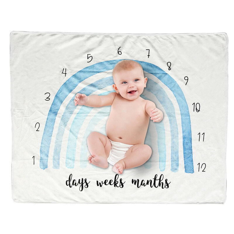 Rainbow Pattern Infant Baby Milestone Photo Props Background Flannel Fleece Blankets Backdrop Cloth Calendar Photo Accessories