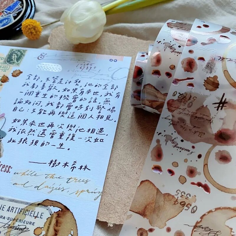 Shiwu Studio Love Cocoa Coffee Stain Washi PET Tape untuk membuat kartu DIY Scrapbooking stiker dekoratif