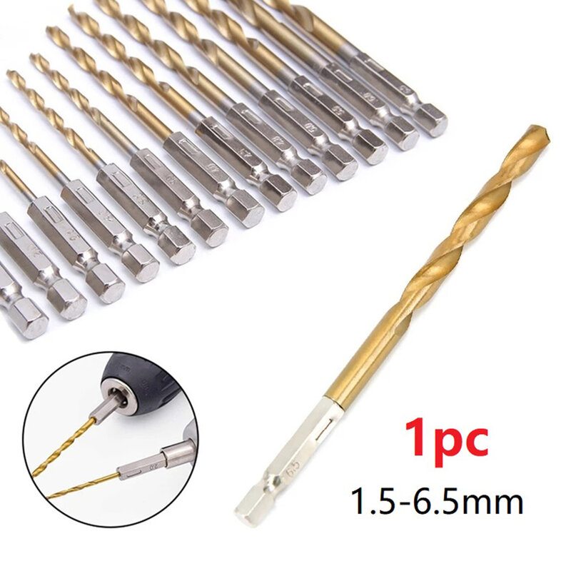 Titanium Coated Drill Bits HSS High Speed Steel 1.5mm- 6.5mm Hex Shank For Wood Plastic Aluminum Hole Opener Drilling Tools