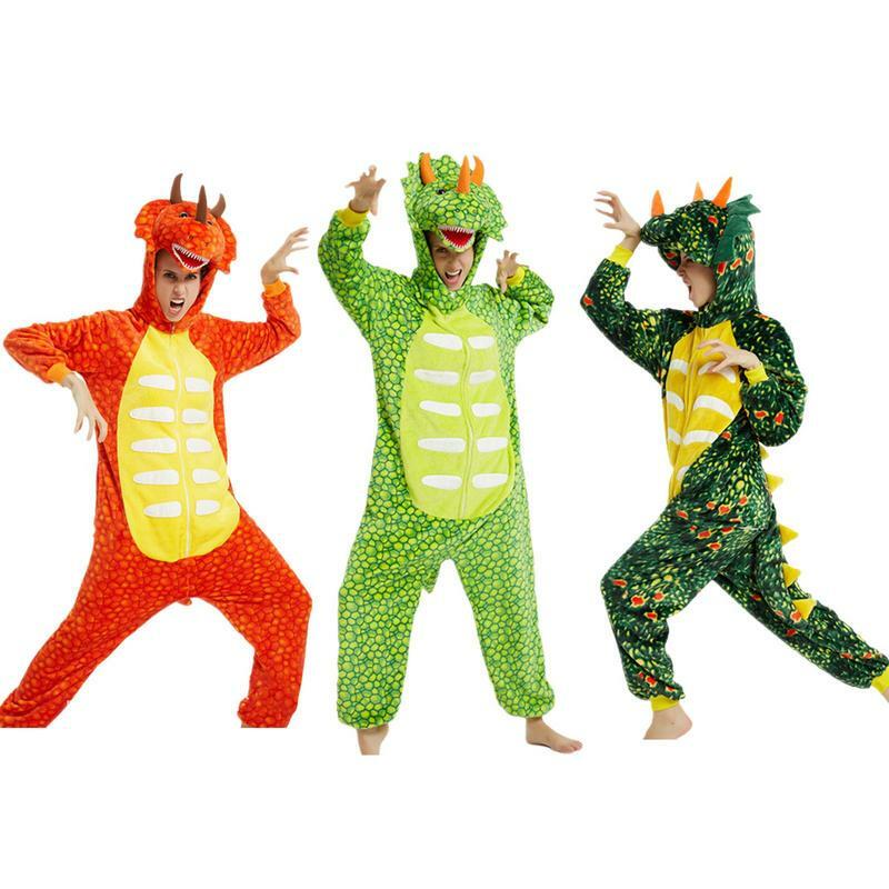 Piyama dewasa dinosaurus uniseks, kostum Onesie hewan dengan ritsleting, baru piyama tema Parade pesta Halloween Cosplay santai rumah