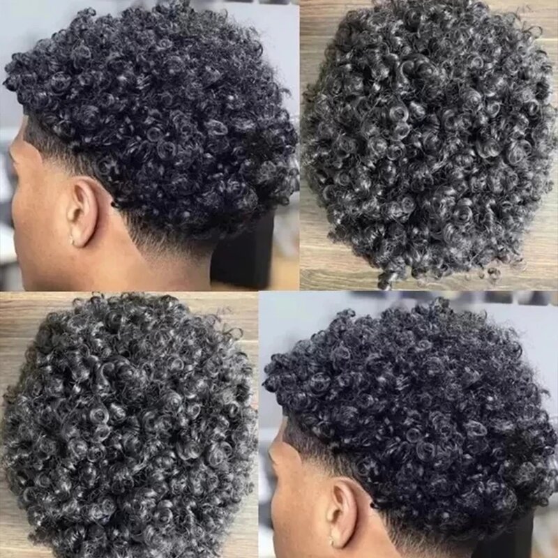 15mm Afro Lockige Männer Menschliches Haar PU Haut Toupet 130% Dichte Dünne PU Haar Ersatz Durable Prothese Kapillare Natürliche schwarz