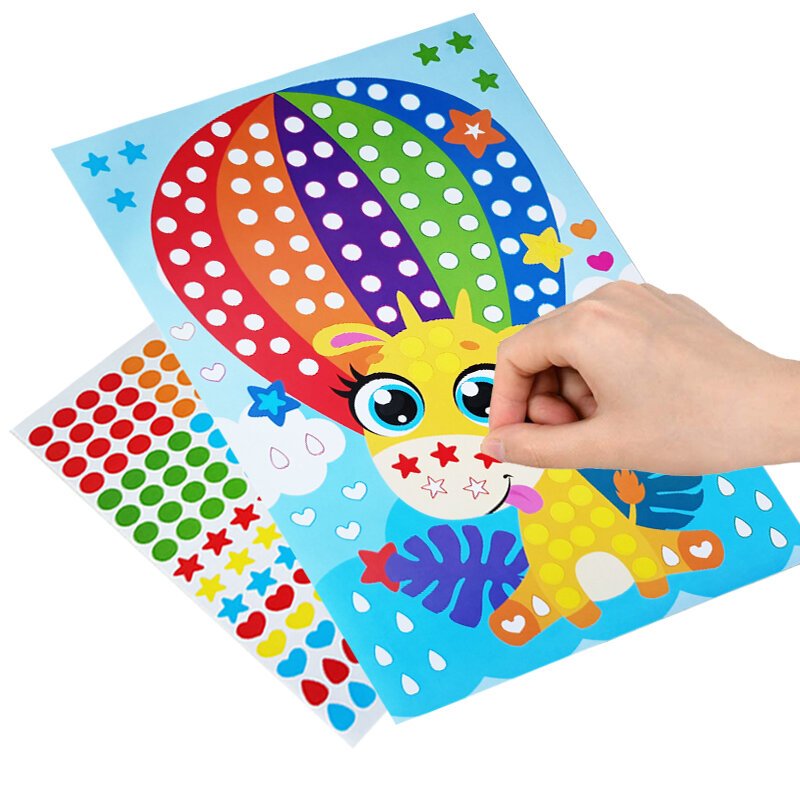 Autocollants de puzzle mosaïque à pois colorés pour enfants, jouets créatifs d'apprentissage primaire, animaux de dessin animé, cadeau de jeux pour enfants, bricolage
