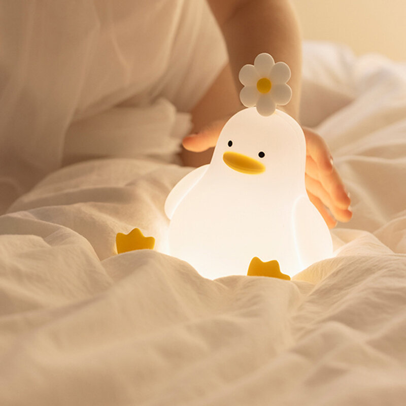 Tragbare Silikon Enten Lampe mit Blume USB wiederauf ladbare induktive Nachtlicht Schlafzimmer Nachttisch lampe für Erwachsene Kinderzimmer Dekoration