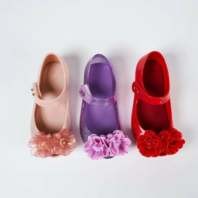 Детские брендовые туфли-желе 2024, детские сандалии с цветочным узором и открытым носком, обувь для принцессы камелии, HMI154