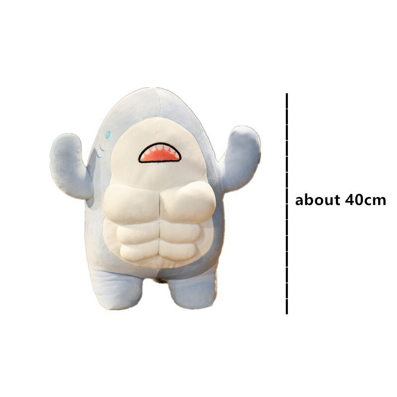 Muñeca de peluche de tiburón musculoso de 40cm, juguetes de dibujos animados con diseño de tiburón, almohada de animal fuerte para regalo de novio