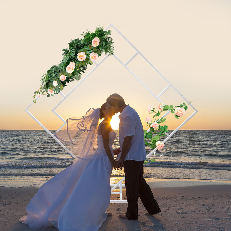 Dekorasi pernikahan latar belakang pernikahan lengkungan berlian berbentuk panjat tanaman berdiri, Kit lengkungan bingkai 6.6FT untuk latar belakang pernikahan berdiri