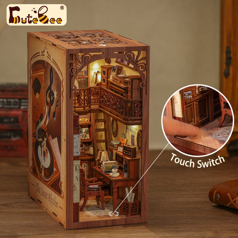 CUTEBEE Puzzle 3D DIY Book Nook Kit with Touch Light Secret Rhythm Model Building Magic Pharmacist House Kit for Decoration Gift