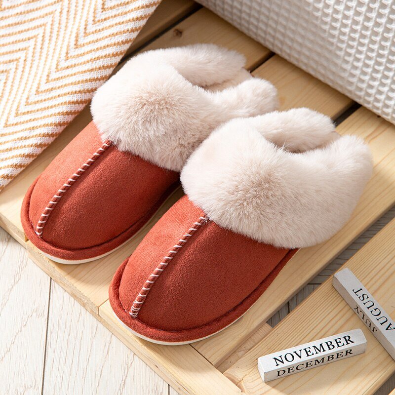 Feslishoet Women Plush Warm Home Flat Slippers Soft Comfortable Winter Cotton Shoes Indoor Plush Slippers