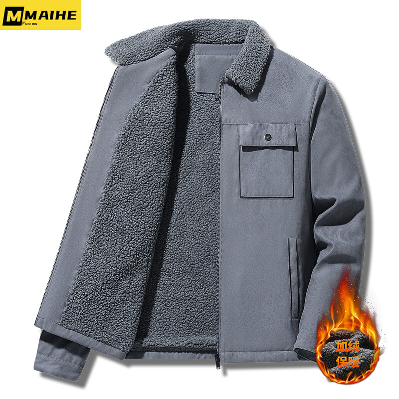 High quality Lamb fleece warm jacket for men 2023 Winter Harajuku buckskin fleece thickened Parkas casual windproof coat for men