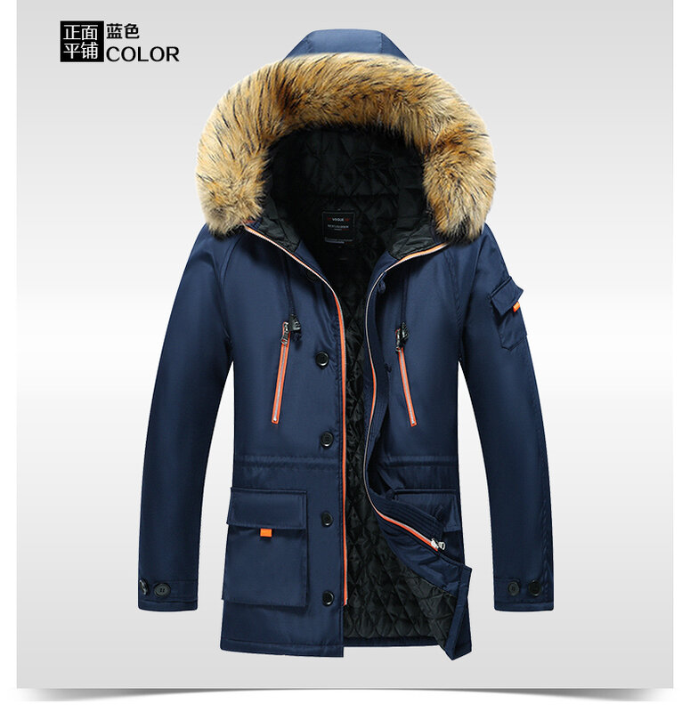 Male Casual Fleece Parkas Clothing Men's Winter Parkas Fur Collar Windbreaker Cotton Padded Thick Warm Jackets Coats Men