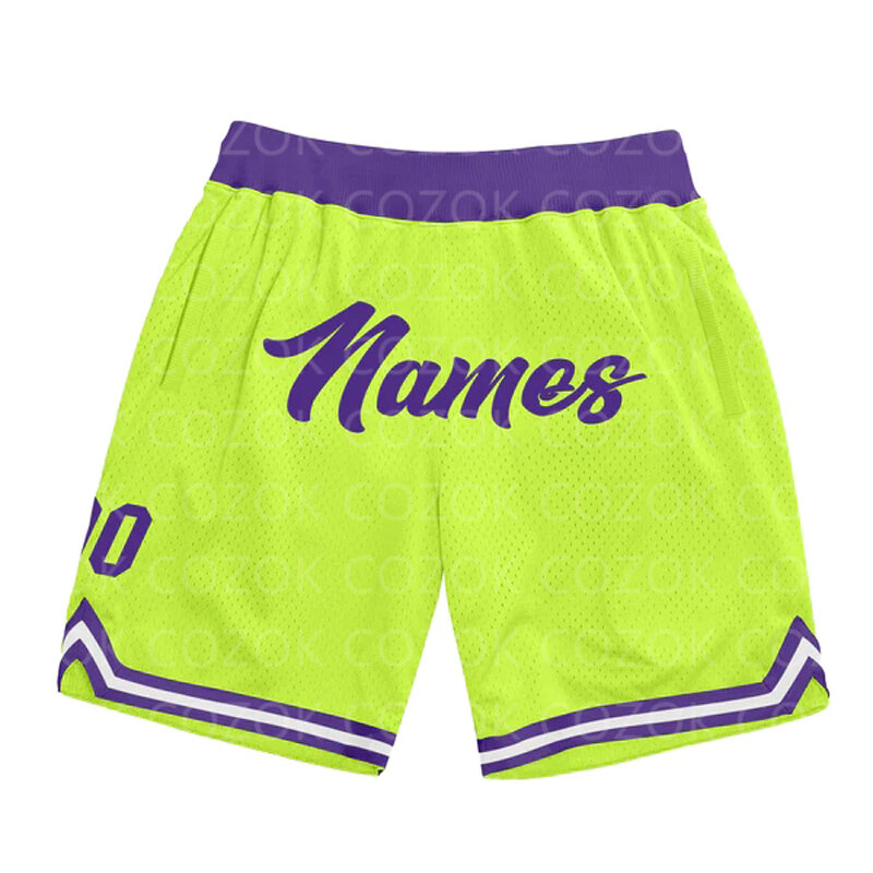 Pantalones cortos de baloncesto fluorescentes personalizados para hombres, pantalones cortos de playa de secado rápido, estampado 3D, verde y negro, su nombre