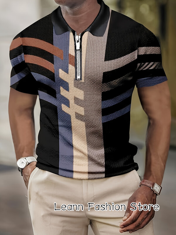 Letnia męska stylowa Color Block koszulka Polo męska ubrania Vintage casualowa koszulka z krótkim rękawem