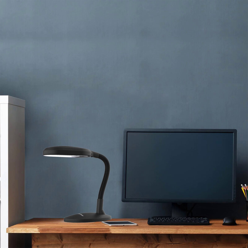 Verschwender ische zu Hause natürliche Sonnenlicht Schreibtisch lampe mit verstellbarem Schwanenhals (schwarz)