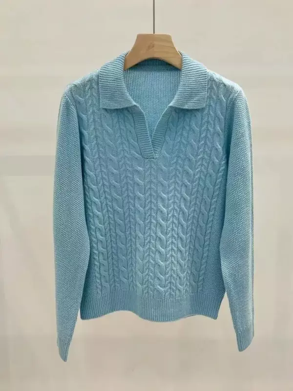 女性用ニットセーター,フラップカラー,多用途,カシミア100%,秋,冬