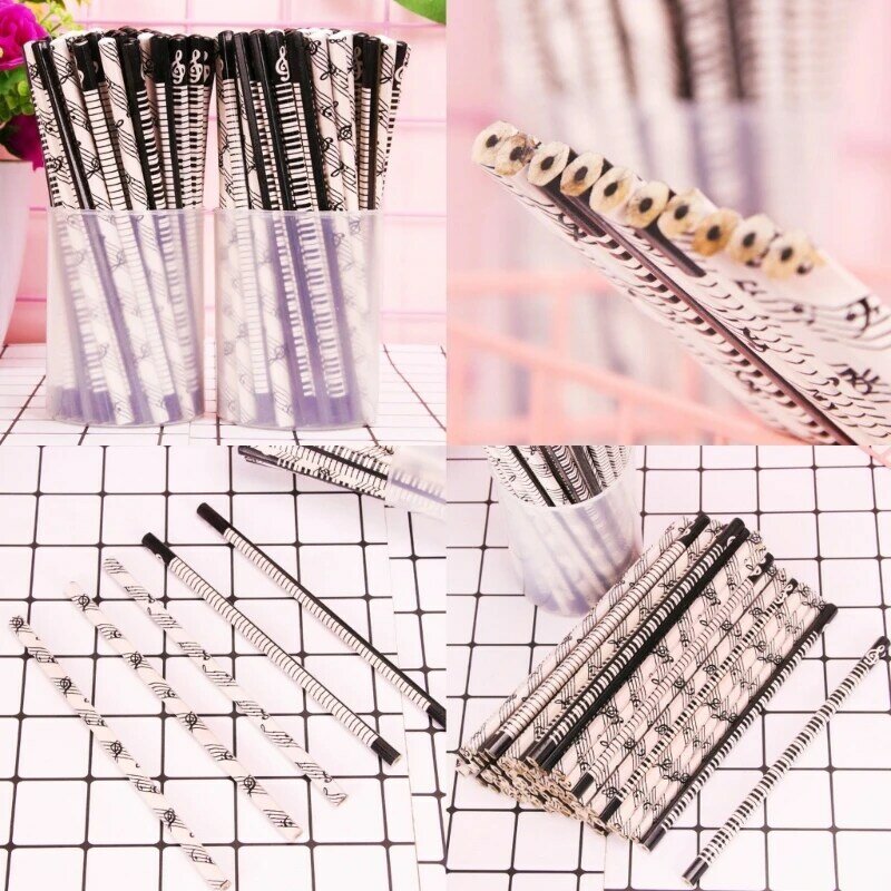 DXAB White Black Pencils Music Themed Pencils Music Note Pencil with Erasers School Office Supplies Gift for Piano Students