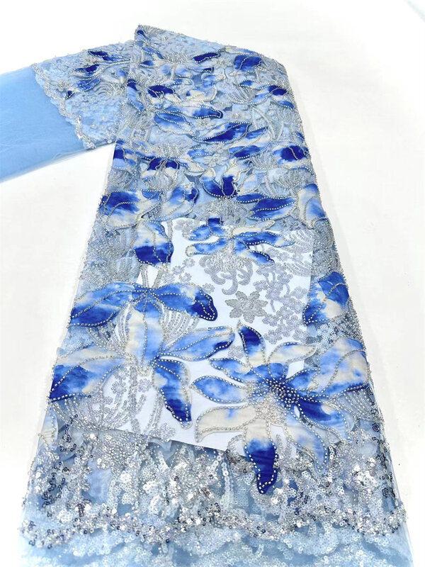 Tela de encaje de lentejuelas bordadas francesas, tela de encaje con cuentas nigerianas africanas, vestido de novia, moda 2024