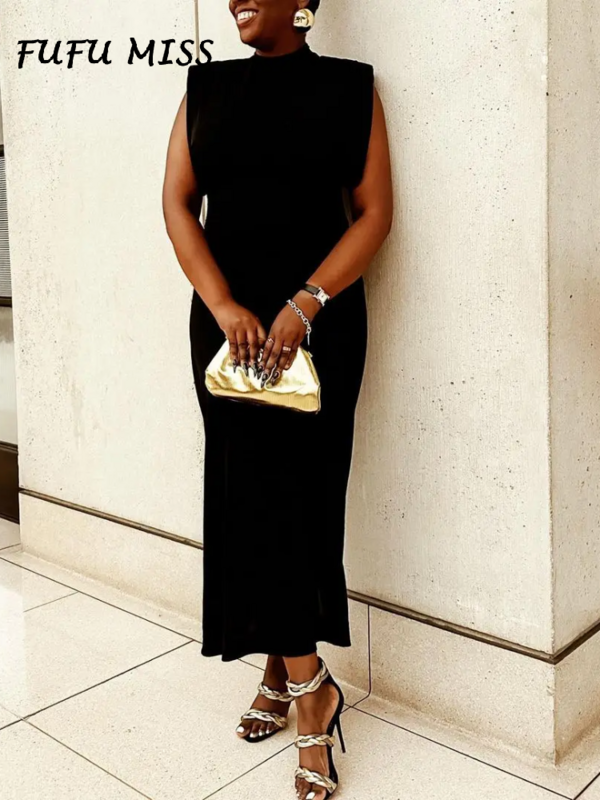 Seksowne czarne rozcięte damskie sukienki naramienniki bez rękawów obcisła sukienka kobiet na suwak Slim, Midi 2024 eleganckich damskich szat imprezowych
