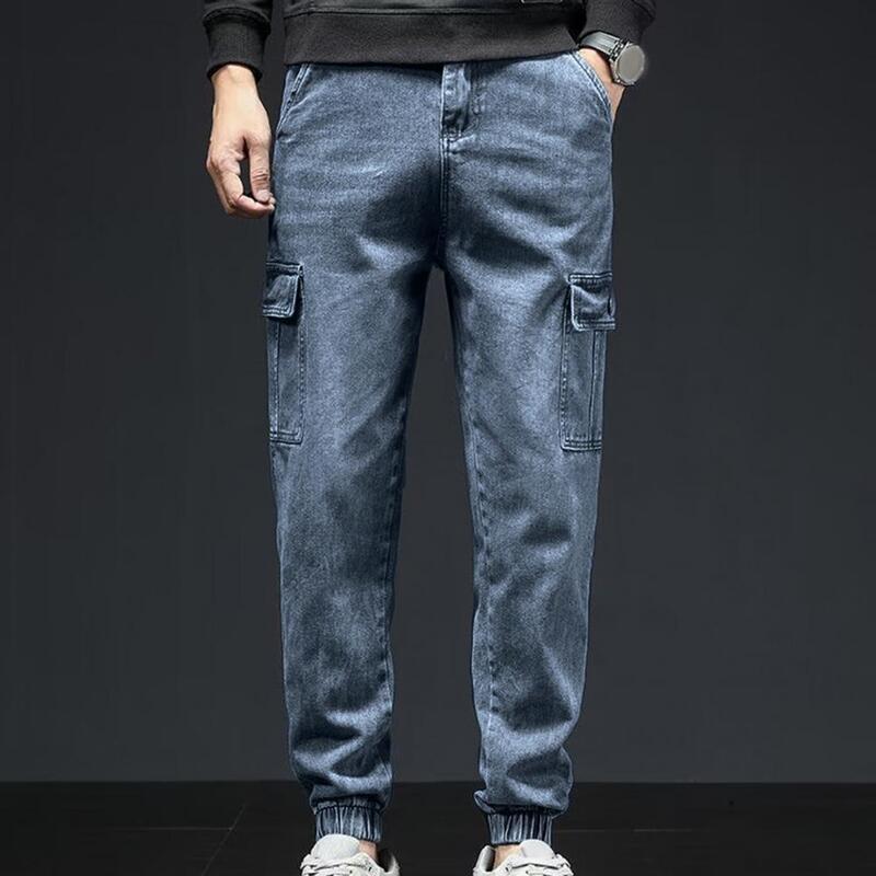 Pantalones Cargo transpirables para hombre, ropa de calle Retro con múltiples bolsillos, cintura elástica, talla grande A