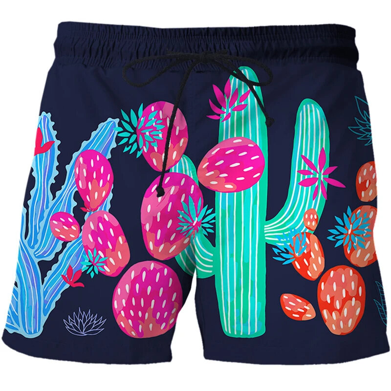 Short de plage imprimé plantes cactus 3D pour hommes, maillot de bain cool, streetwear vintage, pantalon de planche, mode Harajuku, été, nouveau