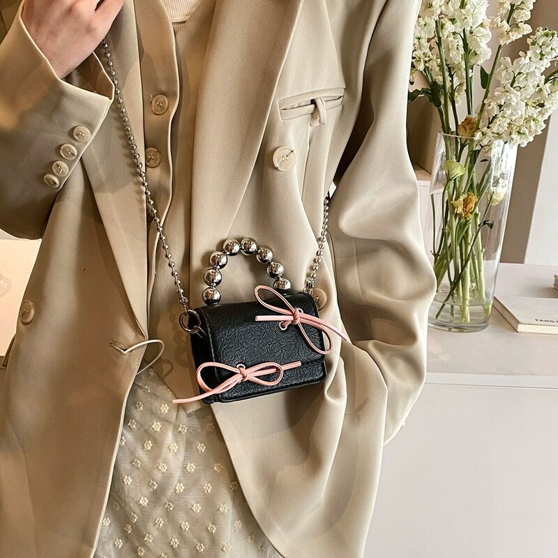 Leftside-Mini sac à bandoulière en cuir PU pour femme, sacs à main et sacs à main, design de luxe, nœud mignon, mode coréenne, 2024