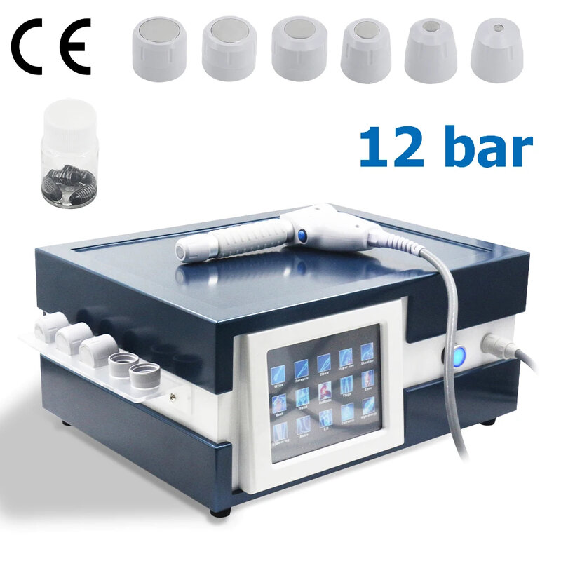 12Bar Shockwave Therapy Machine 6 Probes Extracorporeal Pneumatic Shock Waves Tennis Elbow ED Pain Relief Body Relax Massager