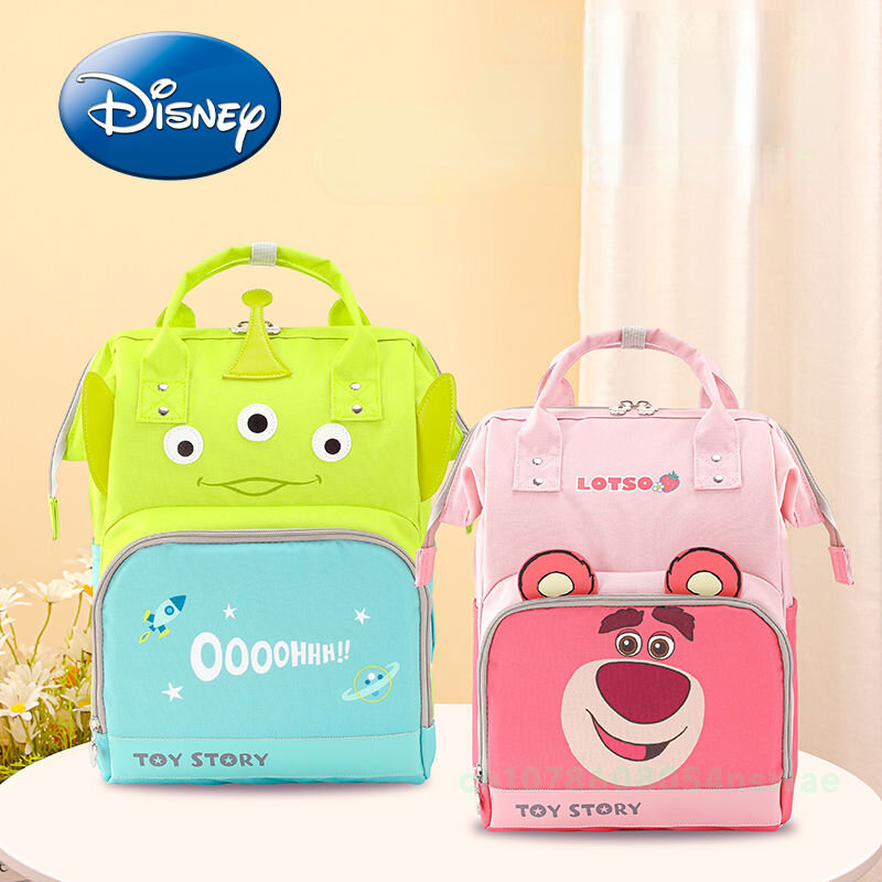 Disney-mochila Original de oso de fresa para bebé, bolsa de pañales de marca de lujo, bolsa de pañales para bebé de dibujos animados, multifuncional