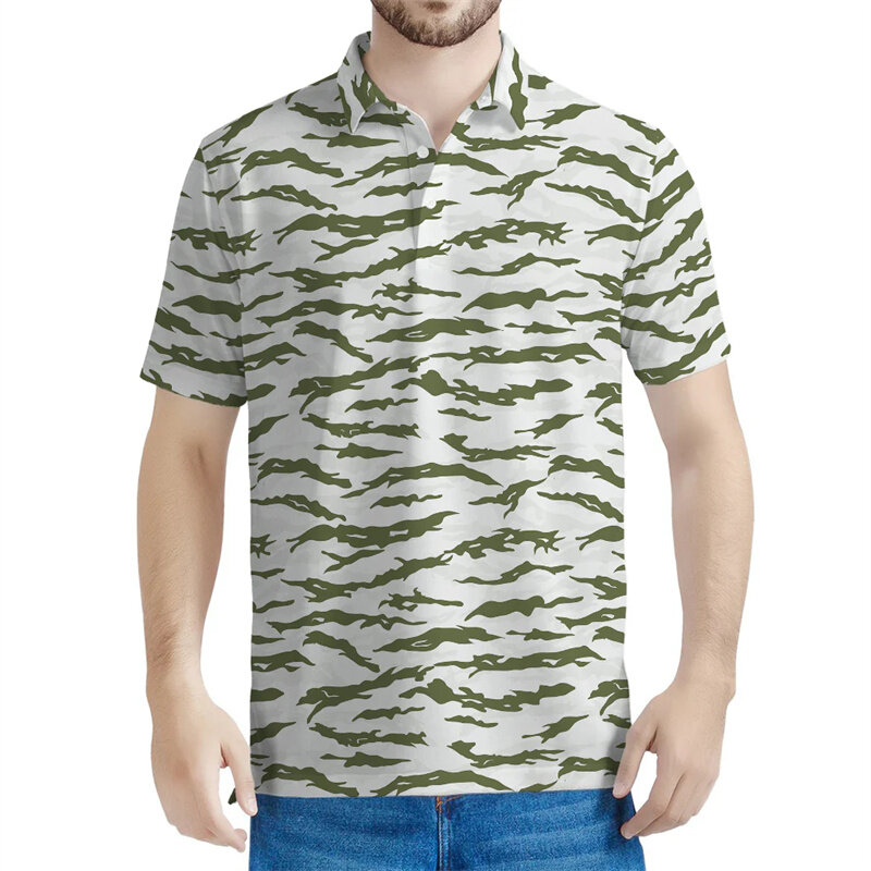 Рубашка-поло мужская с 3D-принтом, модная камуфляжная уличная спортивная уличная одежда с пуговицами, рубашка-поло свободного покроя с лацканами и короткими рукавами