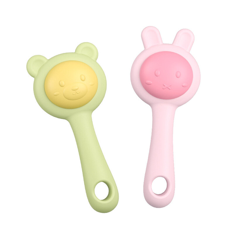 Teether Rattle Toy for 18M+, Food Grade Silicone Rabbit Bear Animals Toy, Sensory Toys for Toddlers, Travel Toys for Babies
