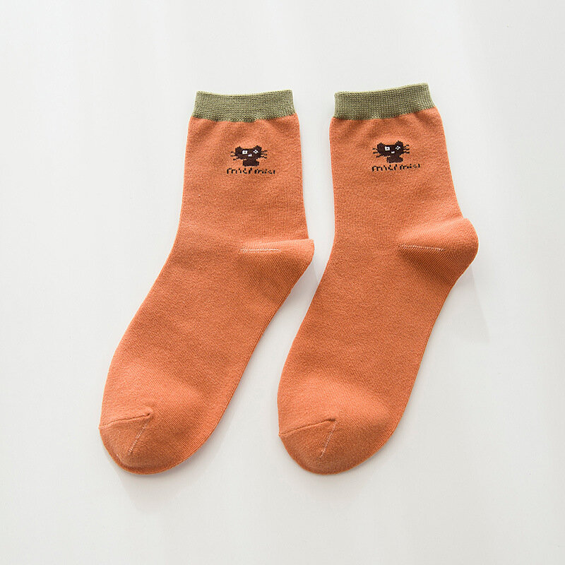 Хлопковые носки-трубы, простые маленькие носки с котом, модные женские весенние носки, носки-трубы для девочек