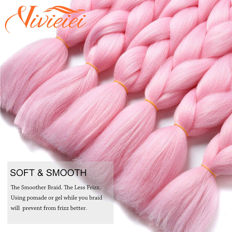 VIVIEIEI-Extensión de cabello trenzado sintético para mujer, extensión de cabello Jumbo de 24 pulgadas, color morado, rosa, amarillo y rojo, DIY