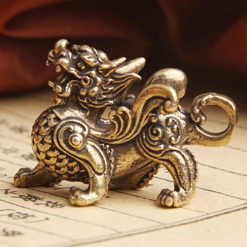 Estátua de dragão Qilin estilo chinês, estatueta riqueza prosperidade sorte, ornamentos vintage para decoração de casa, 1pc