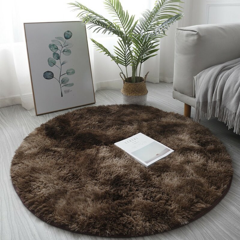 Karpet bulat Shaggy, karpet ikat celup mewah untuk ruang tamu kamar tidur keset lantai tekstil rumah pola polos