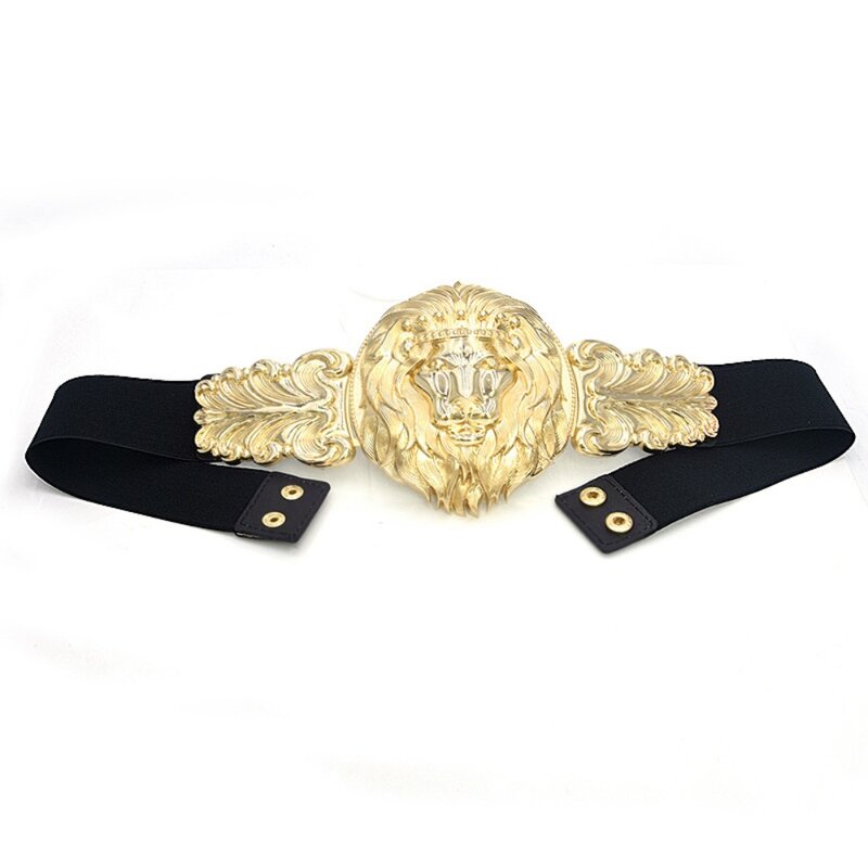 Cintura larga in metallo in ecopelle pratica fibbia in lega cintura elastica da donna copertura in vita leone dorato