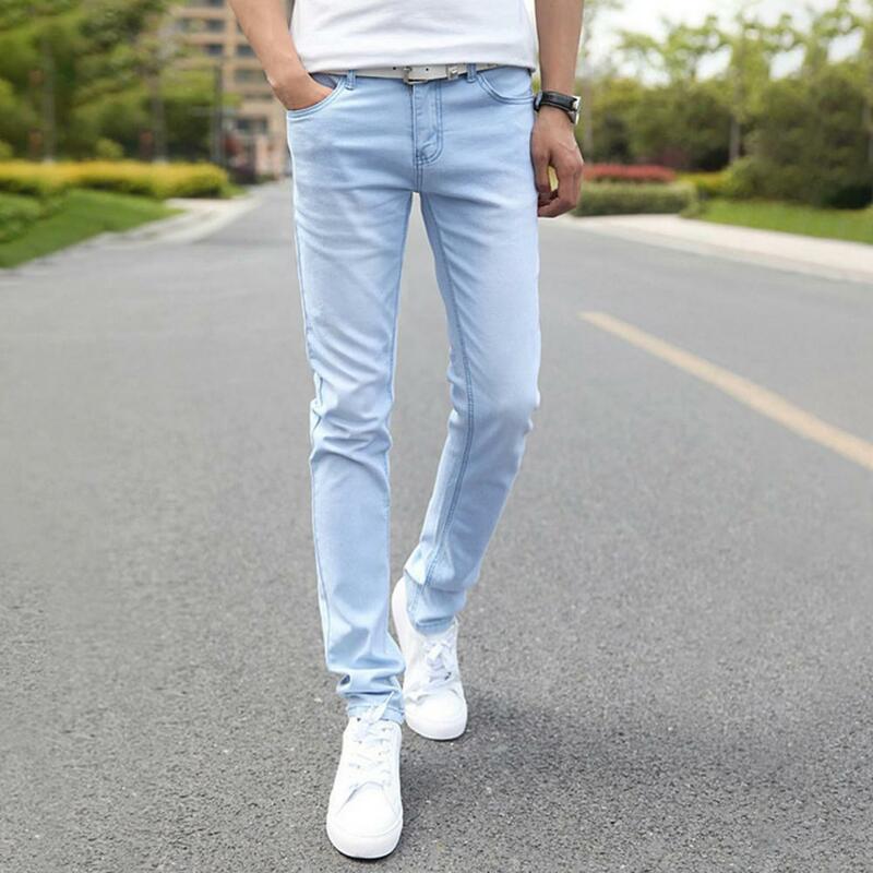 Einfache Röhrenjeans Reiß verschluss Knopf fliege verkleiden bequeme Teenager Slim Fit Bleistift jeans