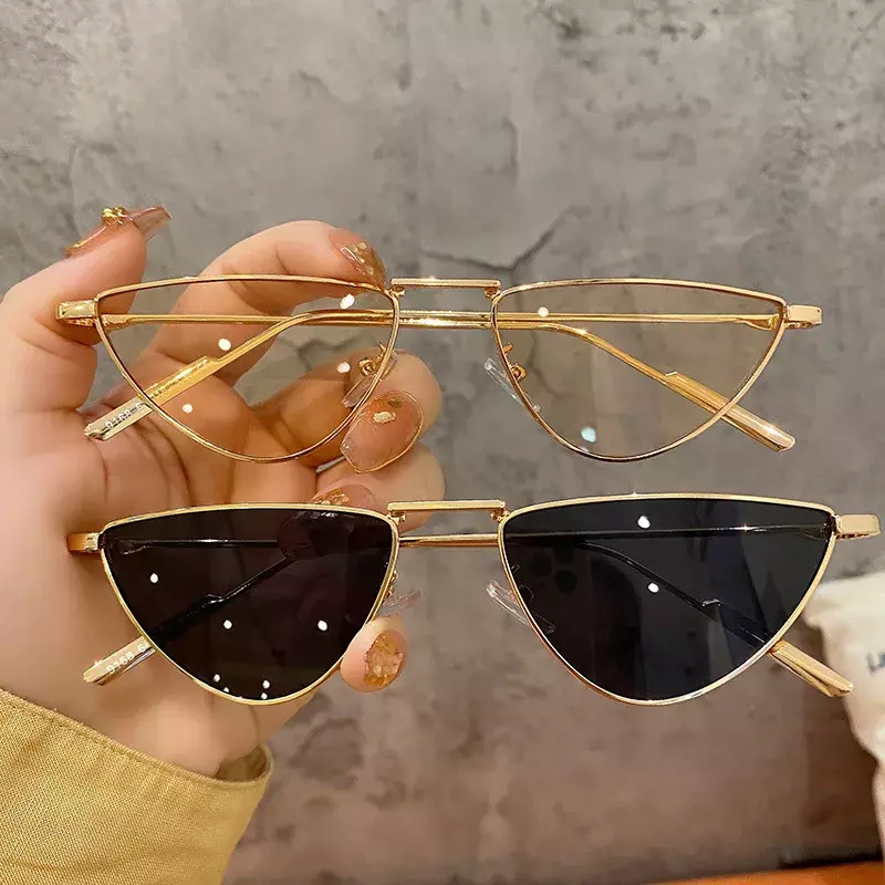 Okulary przeciwsłoneczne Cat Eye luksusowa marka designerska damskie metalowe trójkątne okulary przeciwsłoneczne modne damskie odcienie UV400 okulary oculos gafas de sol