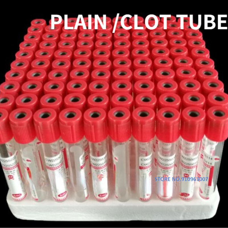 Tubo estéril descartável de coleta de sangue a vácuo, Tubo liso de heparina EDTA, Gel Soro Coágulo Ativador Isolamento Tubo, 100 pcs