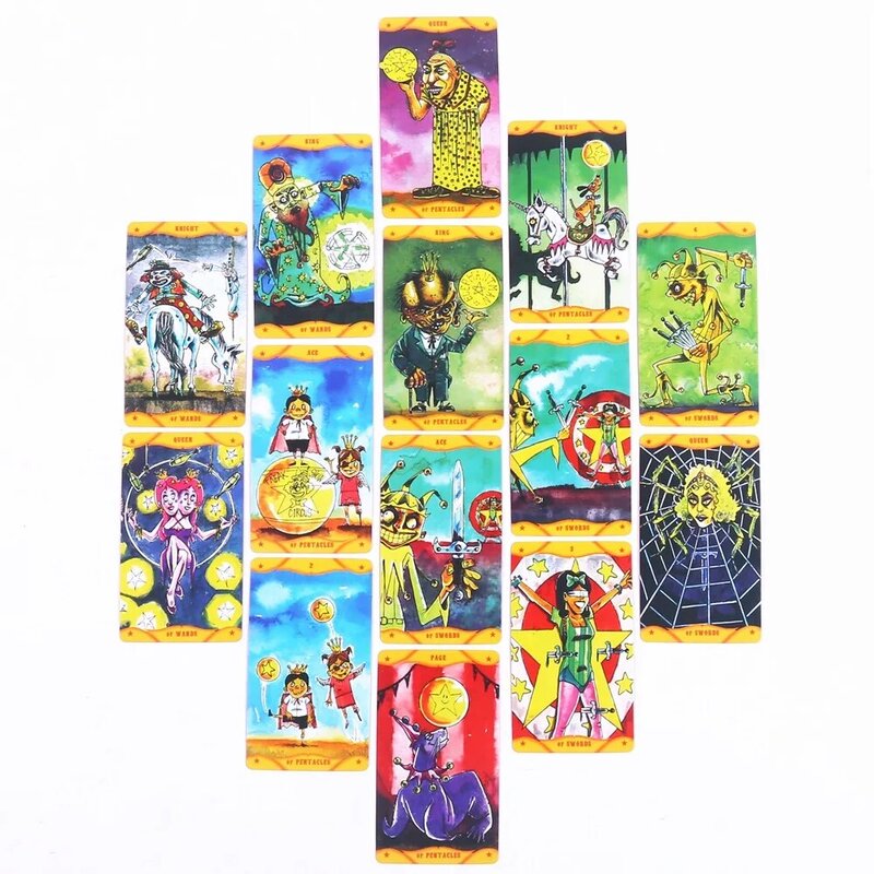10.3*6cm Freak Show Zirkus Tarot 78 Stück Karten mit Reiseführer für Anfänger rot vergoldete Kanten für Tarot liebhaber Comic-Sammler