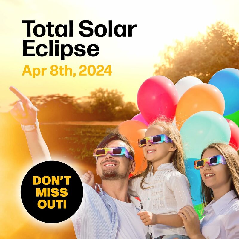 Kacamata eclipse tenaga surya 2024 diakui (10 Pak) bersertifikat CE, terlihat jelas, lensa bebas gores untuk melihat naungan keselamatan