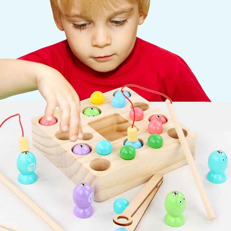 Montessori Wooden Kids Fishing Toys Children Magnetic Early Learning Educational Toy Parent Child Interactive Games School Home