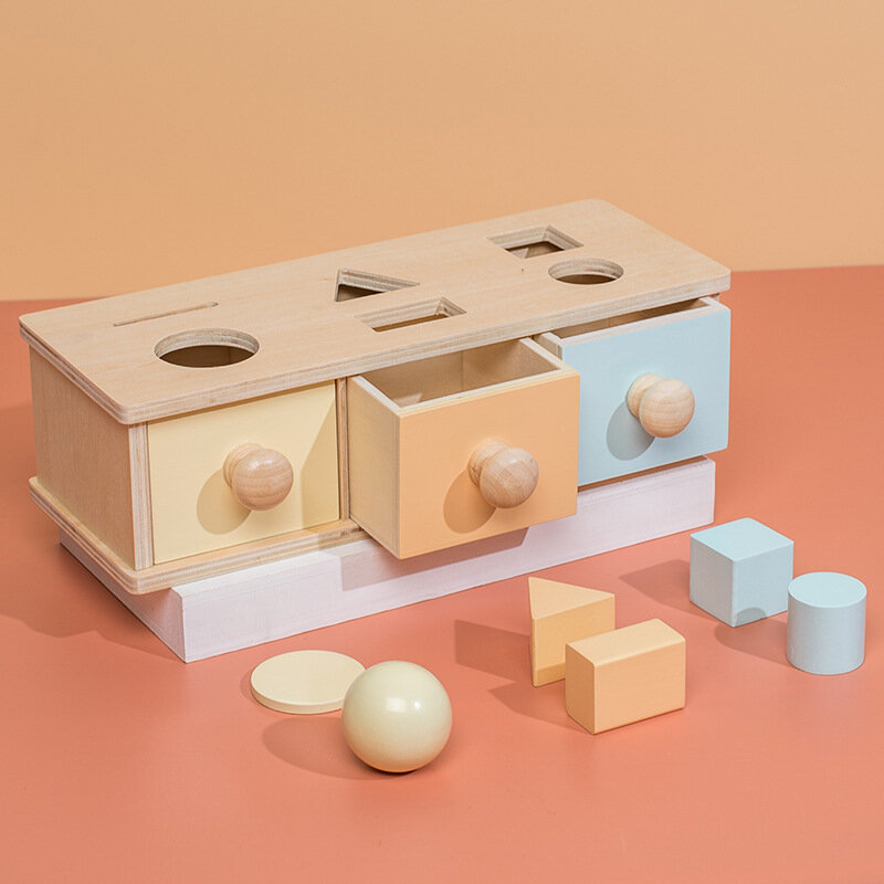 Montessori Holz spielzeug Schublade Münz kassette Lehrmittel Objekt Permanenz Box frühe Bildung sensorisches Spielzeug für Kinder
