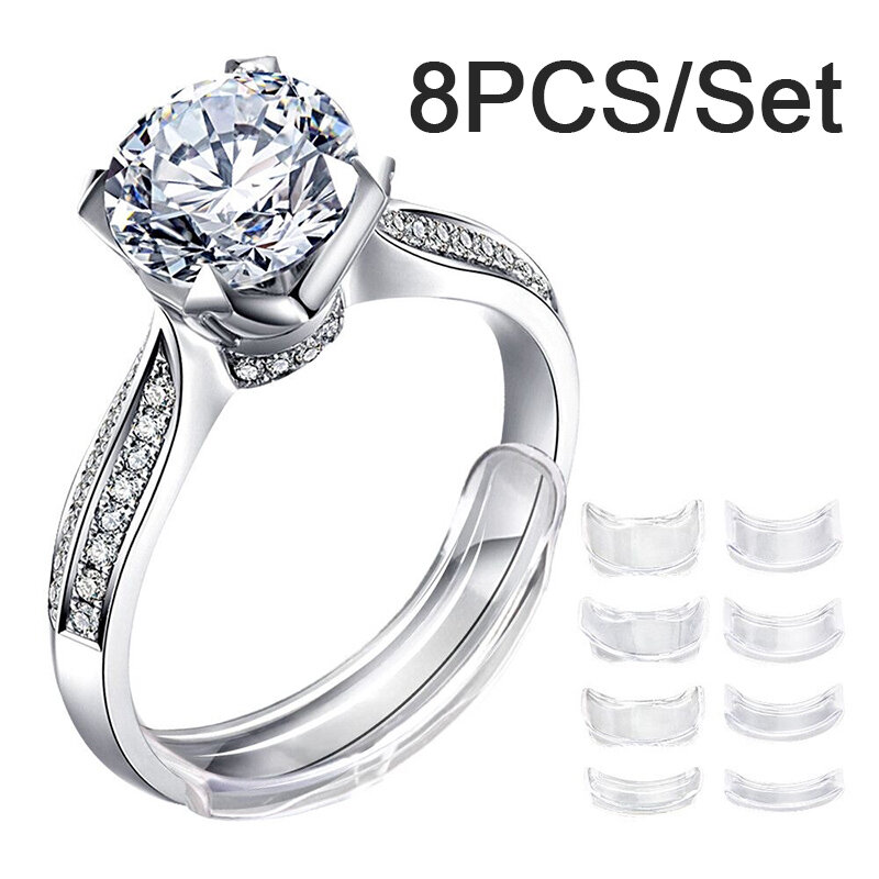 Ajustador de tamaño de anillo transparente Invisible de silicona, reductor de anillos sueltos, calibrador de anillo, se adapta a cualquier anillo, herramientas de joyería, 8 tamaños