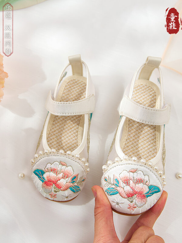 Sapato de fantasia chinesa han infantil, malha respirável, estilo antigo, verão, performance