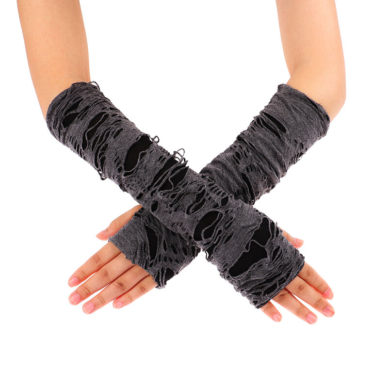 Casaul Broken Slit Gloves Sexy Gothic Fingerless Gloves Halloween Gloves Black Ripped Holes Decor Cosplay Gloves For Adults
