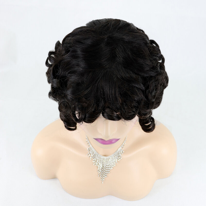 Надувные вьющиеся человеческие волосы парики с челкой без клея перуанские Реми Спиральные Кудри короткие бобы полные парики машинной работы для женщин